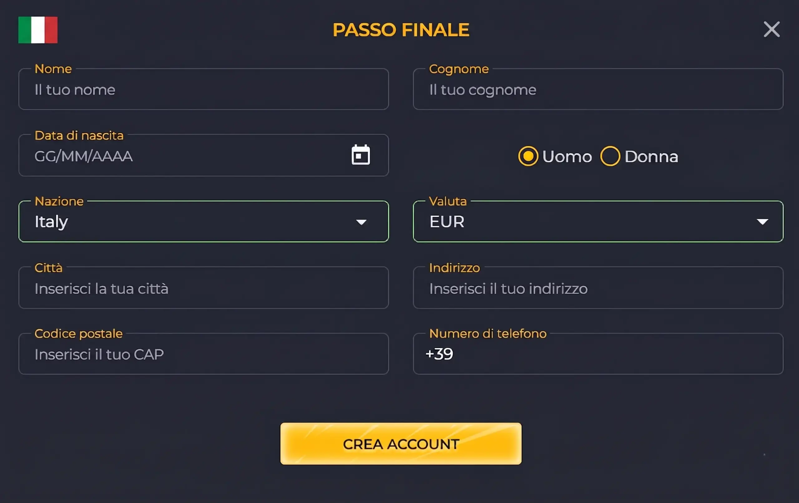 Ultimo passo della registrazione