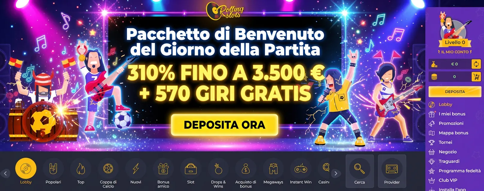 Rolling Slots Casino, panoramica del casinò non AAMS